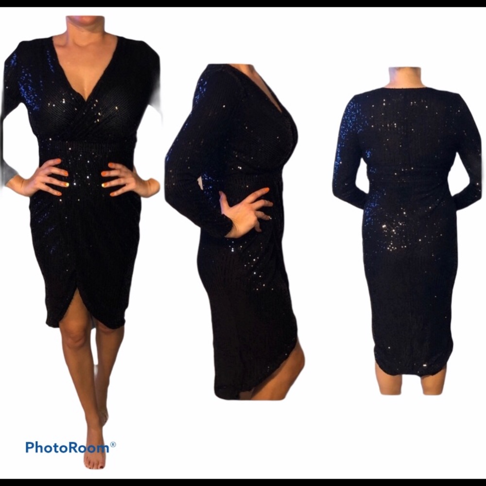🎉HPx3🎉 🖤 Black Sequins Party Dress 🖤 - Picture 4 of 7